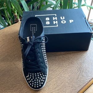 Sneaker, open back, studded slide on, size 7.5 women